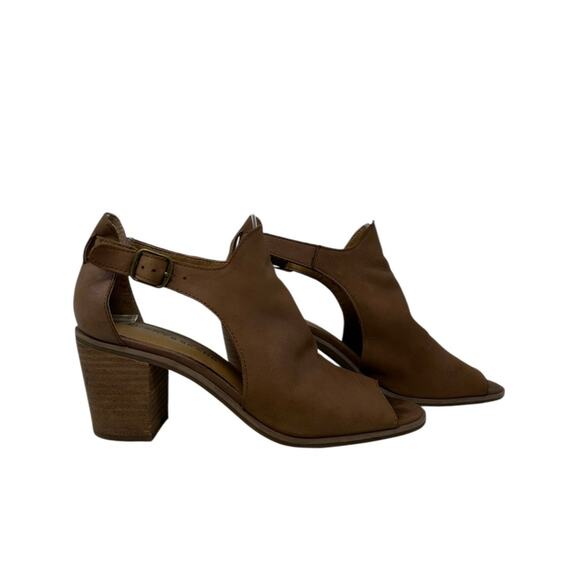 Lucky Brand Brown Suede Leather Open Toe Heeled Shoes size 8M - Picture 8 of 16